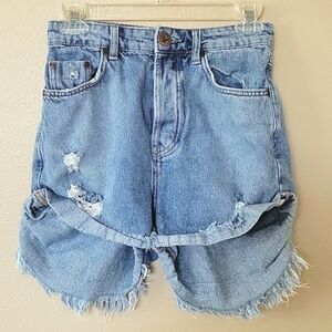 One Teaspoon Womens Distressed Frayed High Waist Bandit Denim Shorts - Size 25